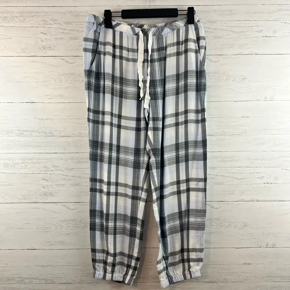 Cloth & Stone Blue and Gray Plaid Print‎ Pajama Pants Size L